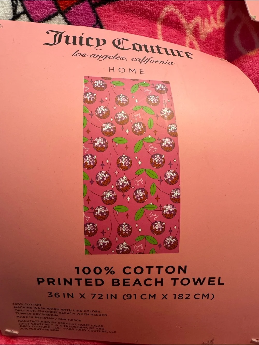 Juicy Couture Pink Cherry Print Cotton Beach Towel